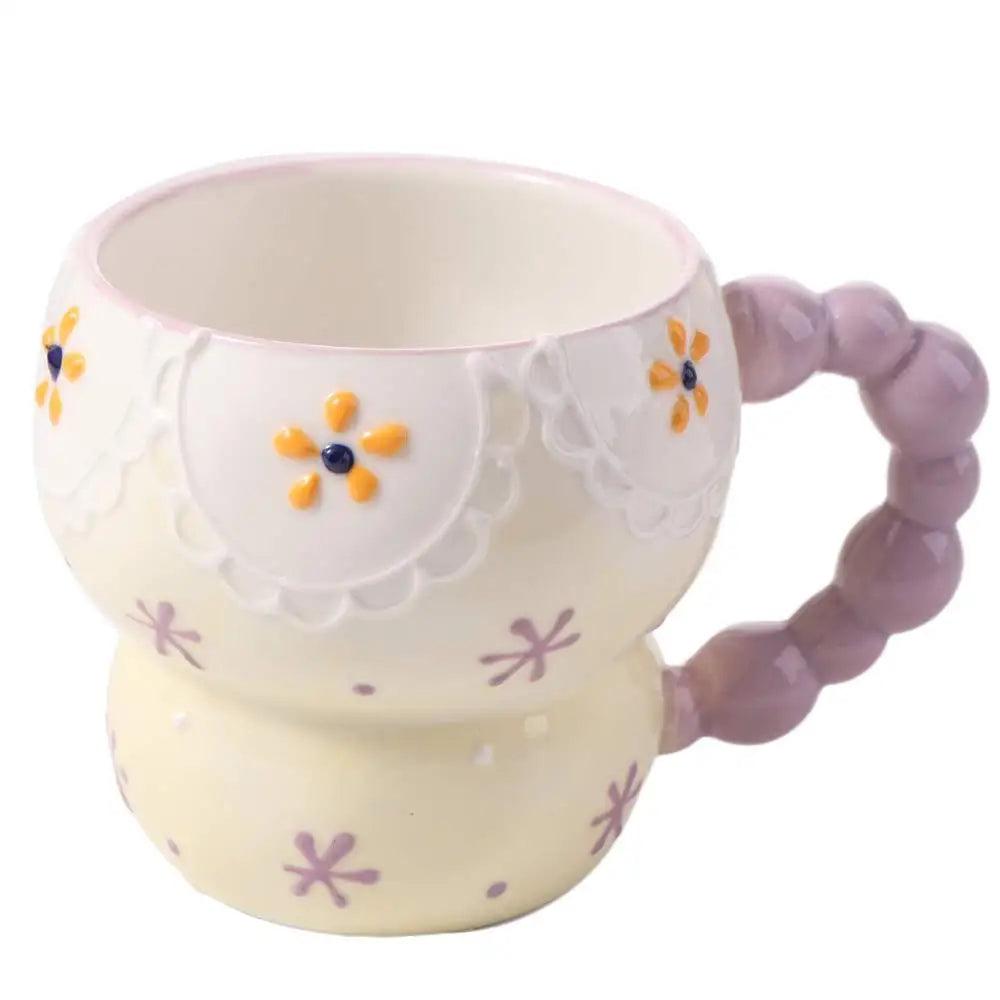 Cute Ceramic Breakfast Cup Hand Painted Large Capacity Floral Pattern Cup
