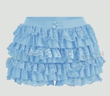 Women's Sweet Bow Lace Ruffles Shorts  Aesthetic 2000s Elastic Waist Short