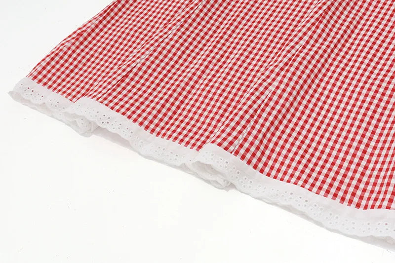 Plaid Y2K Lace Vintage Spaghetti Strap Mini Dresses Backless Aesthetic Casual Slim Dress