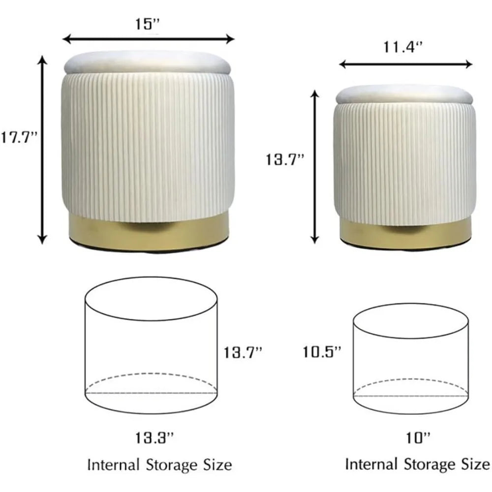 Round Ottoman with Storage Set of 2 Upholstered Velvet Vanity Stool for Living Room Ottomans Multifunctional Foot Rest