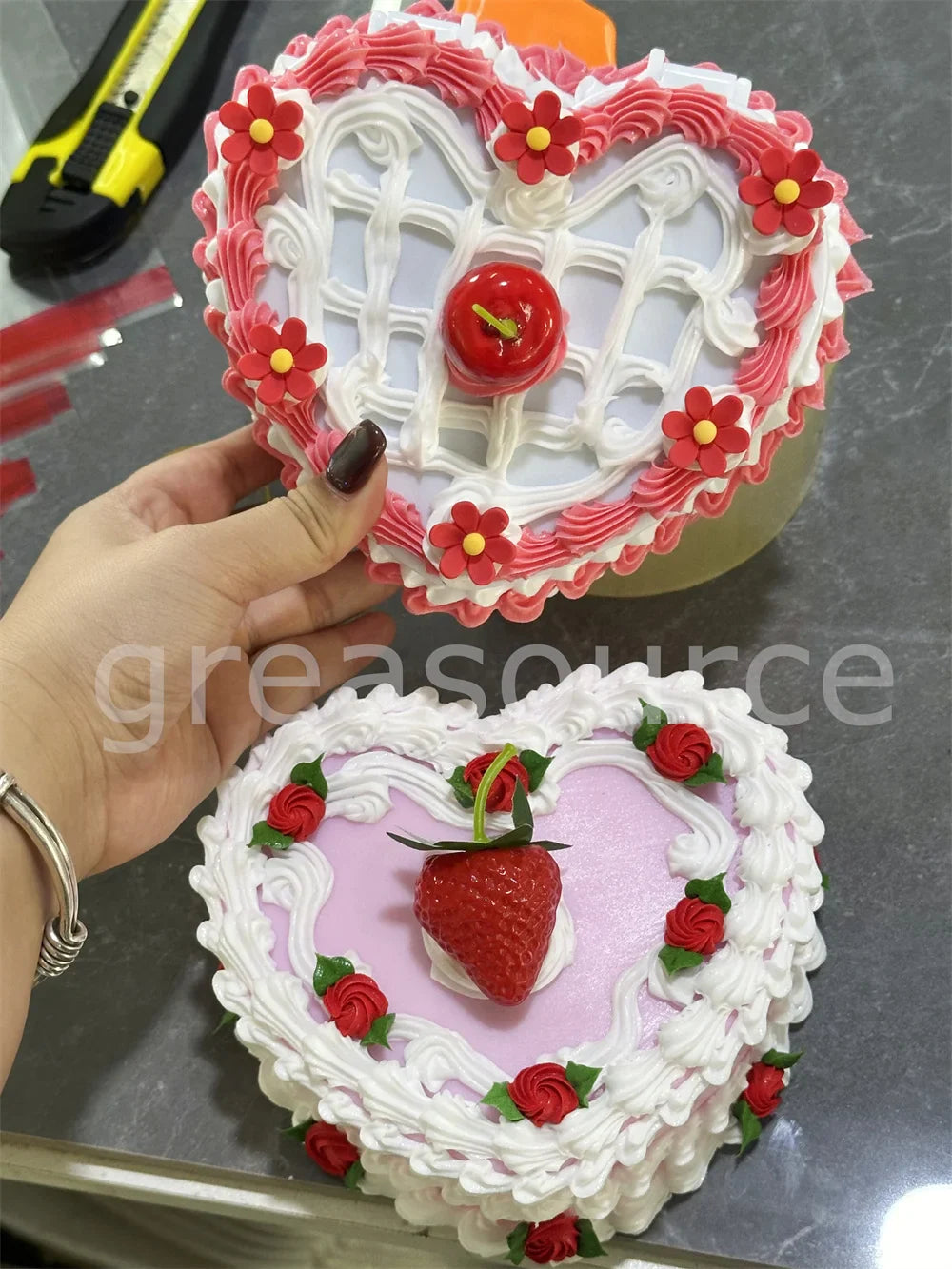 Lifelike Strawberry Cream Design Vibrant Pink Box Themed Photoshoots Jewelry Gifts Props Fake Cake Trinket Case Sweet Style