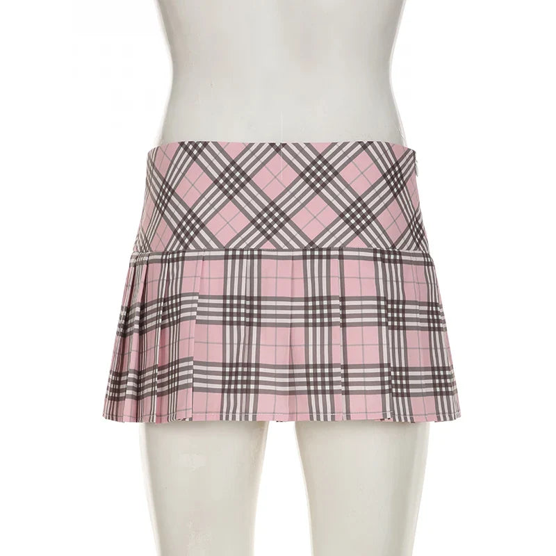 Cute  Preppy Style Chic Plaid Skirt - Buttons Cute Pleated Bottoms for Women Fashion Kawaii Mini Skirts