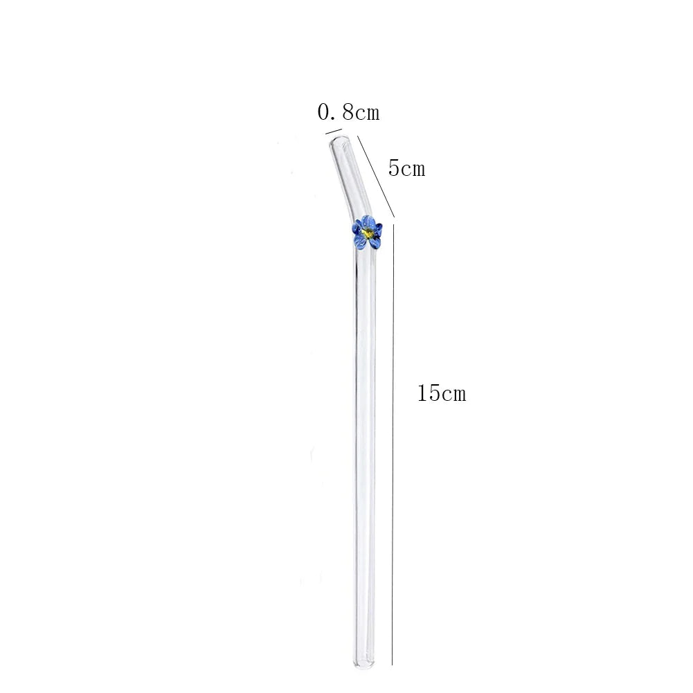 Color Glass Straw Straight Bend Straw Stick Color Contrast Reusable