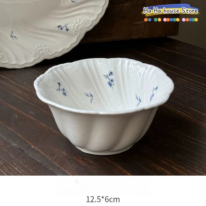 Ceramic Floral Bowl Dish Set Oval Plate New French Medieval High-end Cup Dish Set