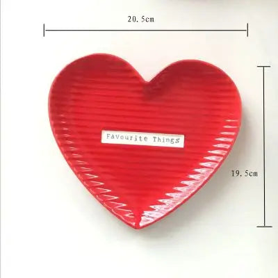 Decorative Love Shape Ceramic Dish, Breakfast Tray, Cake Dessert, Jewelry Plate, Crockery
