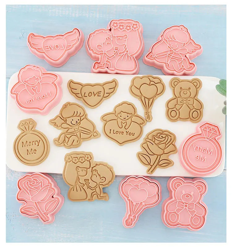 Cookie Cutters Plastic 3D Cute Cartoon Pressable Biscuit Mold Cookie Stamp Kitchen Baking Pastry Bakeware 8 Pcs/set