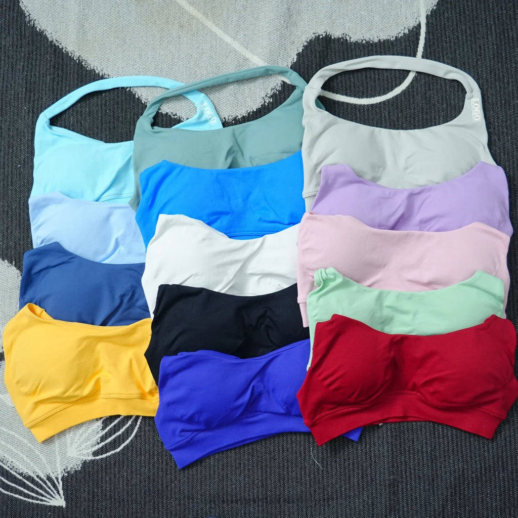 Yoga Impact Sports Bra With Logo Women Seamless Halter Bra Open Back Yoga Top Bras Medium Support Gym Crop Top Padded Sportswear
