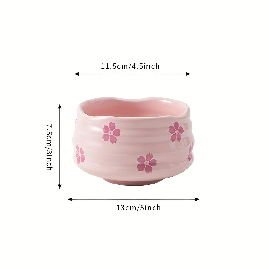Pink Ceramic Matcha Bowl, Sakura/Heart Japanese Style Matcha Bowl Artistic Ceramic Tea Ceremony Bowl