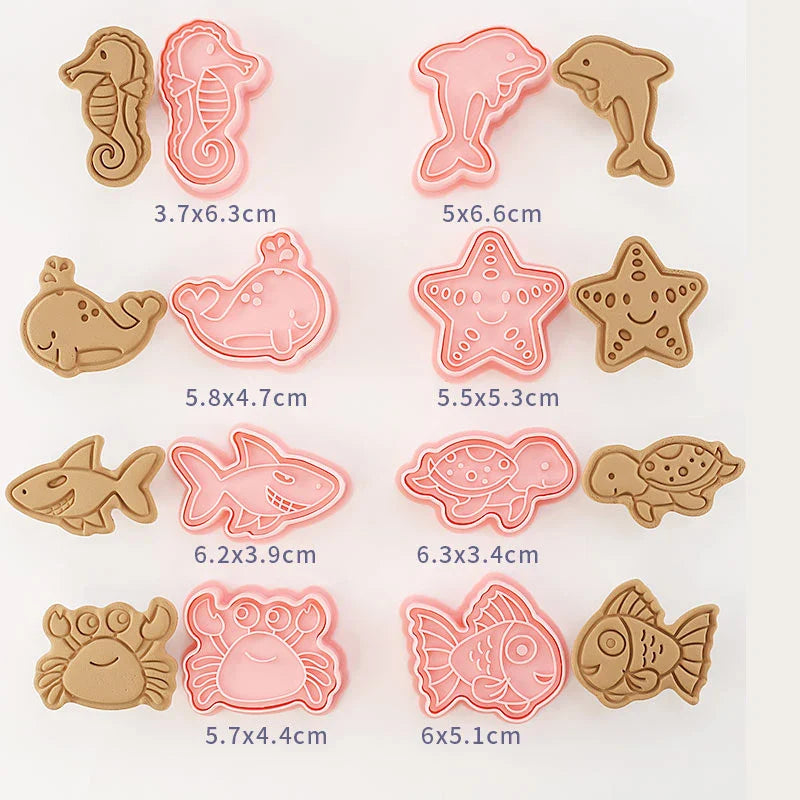 Cookie Cutters Plastic 3D Cute Cartoon Pressable Biscuit Mold Cookie Stamp Kitchen Baking Pastry Bakeware 8 Pcs/set