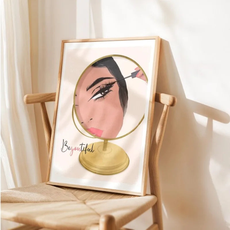 Retro Glam Fashion Magazine Poster Pink Luxury Beauty Makeup Quote Trendy Canvas Painting Wall Art