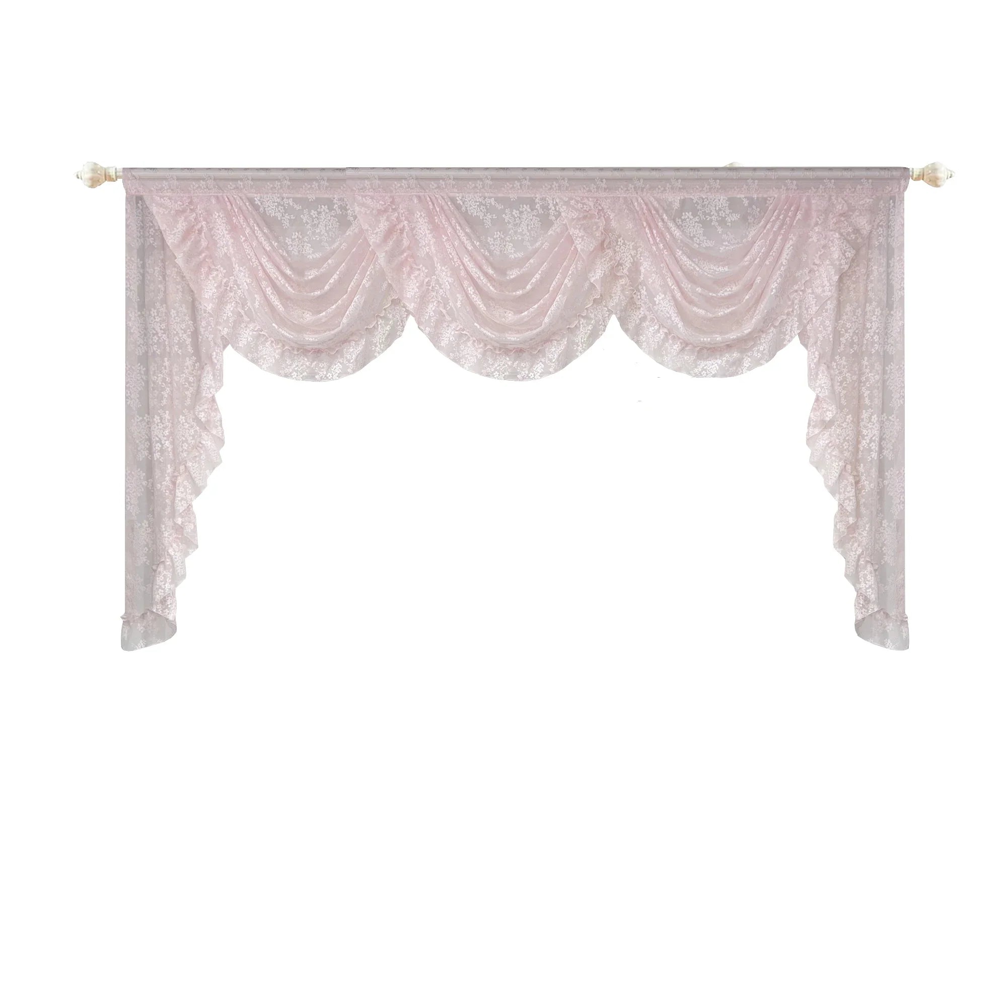 Pink Flower Ripple Curtain Head for Living Room Sheer Lace Valance Girls Princess Home Decoration