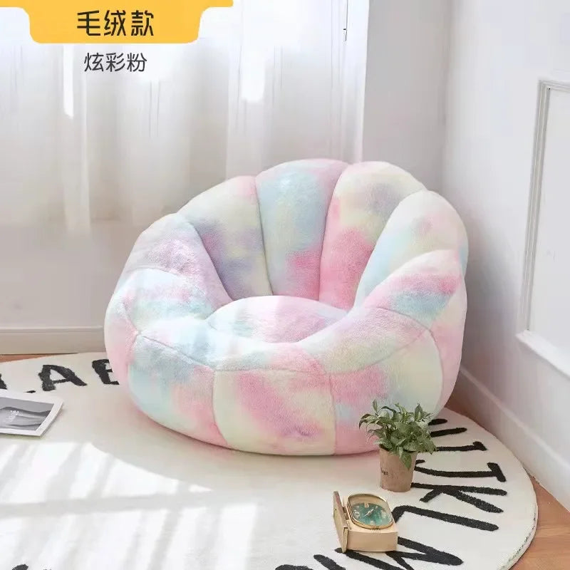Kawai Curved Bean Bag Sofa Pink Lazy Exterior Sitting Bean Bag Sofas Comfortable Reclining Furniture