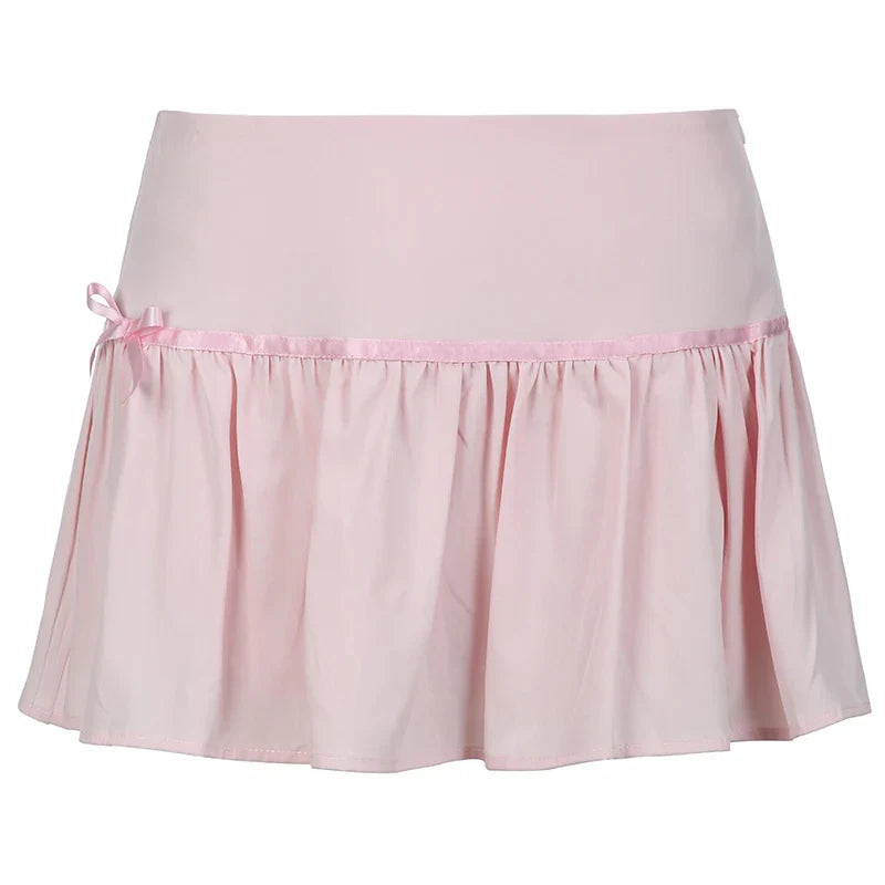 Hot-sweet Pink Spliced Summer Mini Skirt Bow Fashion Cute Folds A-Line Women Skirts Coquette Clothes