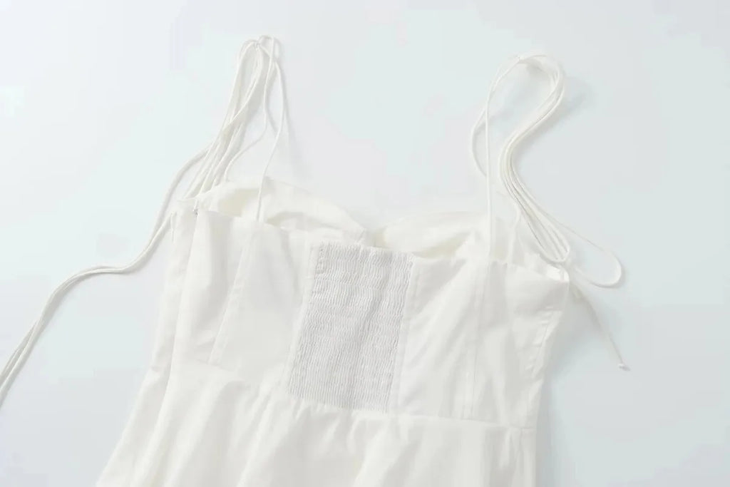 White Smocked Strappy Camisole Women's Sexy Sleeveless Ruffle Slim Bra Solid Color Streetwear Y2k Women's Tops Camisole