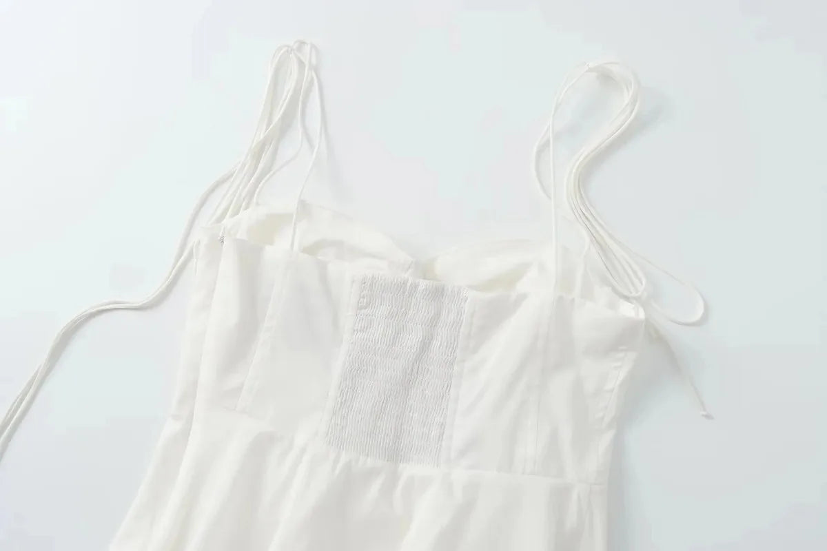 White Smocked Strappy Camisole Women's Sexy Sleeveless Ruffle Slim Bra Solid Color Streetwear Y2k Women's Tops Camisole