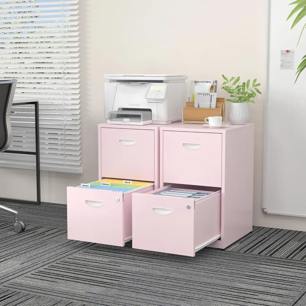 Pink 2 Drawer File Cabinet with Lock, Metal Office Drawers Filing Cabinet for Home Office, Filings Cabinets