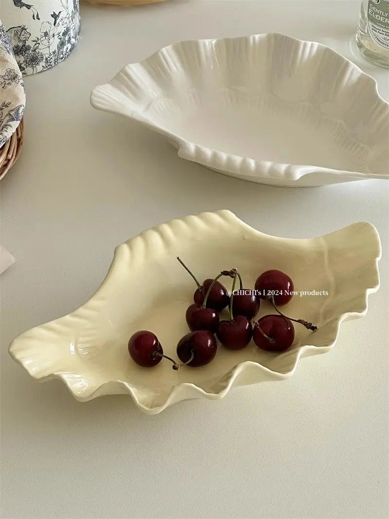 French Vintage Relief Ceramic Big Shell Shaped Dish