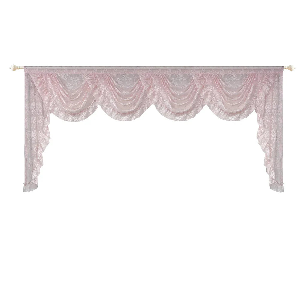 Pink Flower Ripple Curtain Head for Living Room Sheer Lace Valance Girls Princess Home Decoration