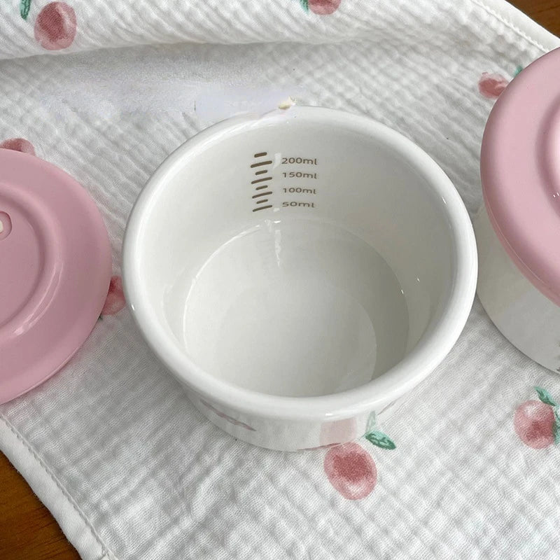 Cute Ceramic Snack Bowl with Lid, Exhaust Hole, Sealed and Fresh-keeping Bowl, Small Lunch Box for Steaming and Cooking