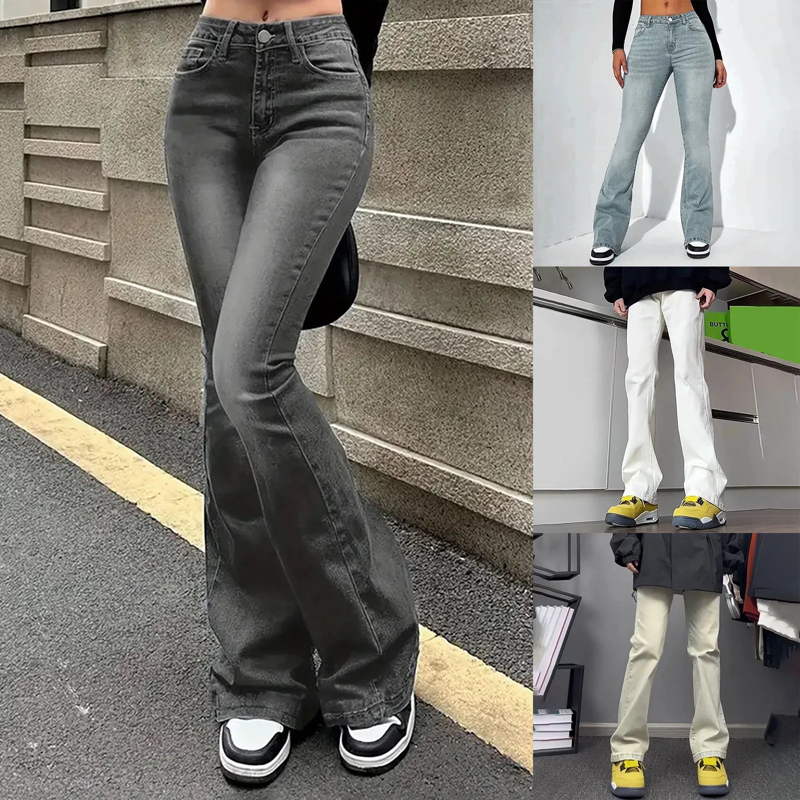 Women Flare Stretch Skinny Bell Bottom High Waist Denim Pants Lady Retro Classic Y2K Punk Long Trousers