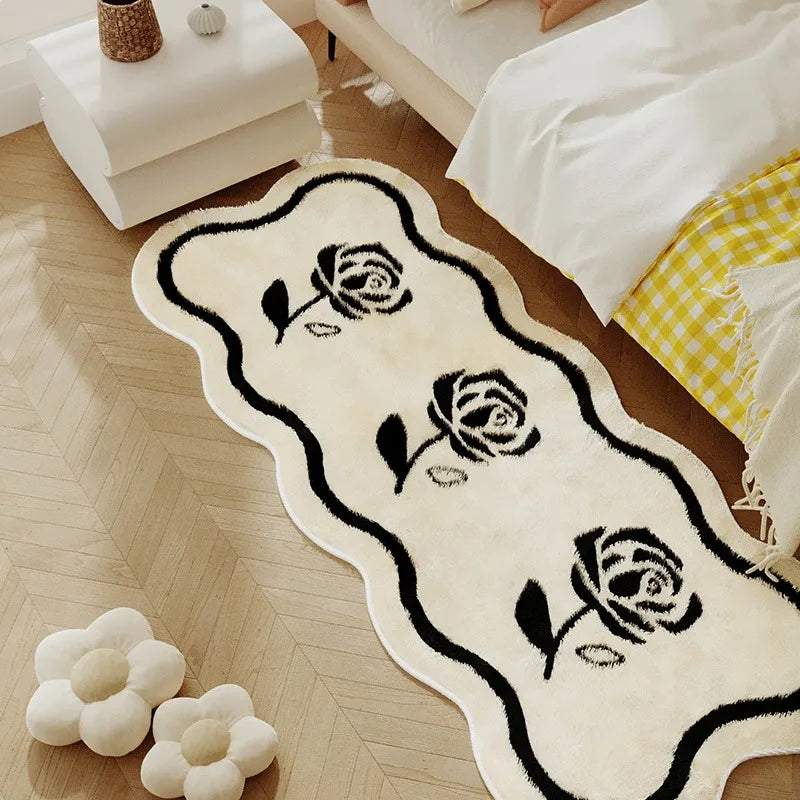 Rose Bow Heart Long Floor Mat Runner Rug Soft Fluffy Black White Cute Girl Home Decoration Rugs
