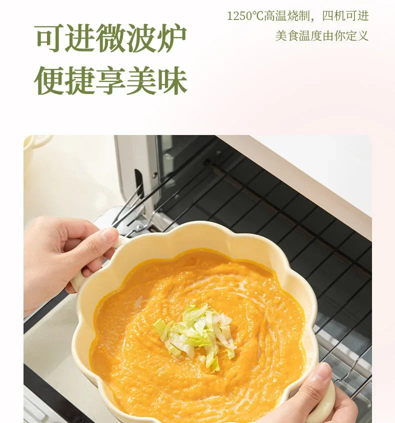 Strawberry Double Ear Ceramic Bowl,Cream 6.5-inch 9.5-inch Soup Bowl with Handle Home