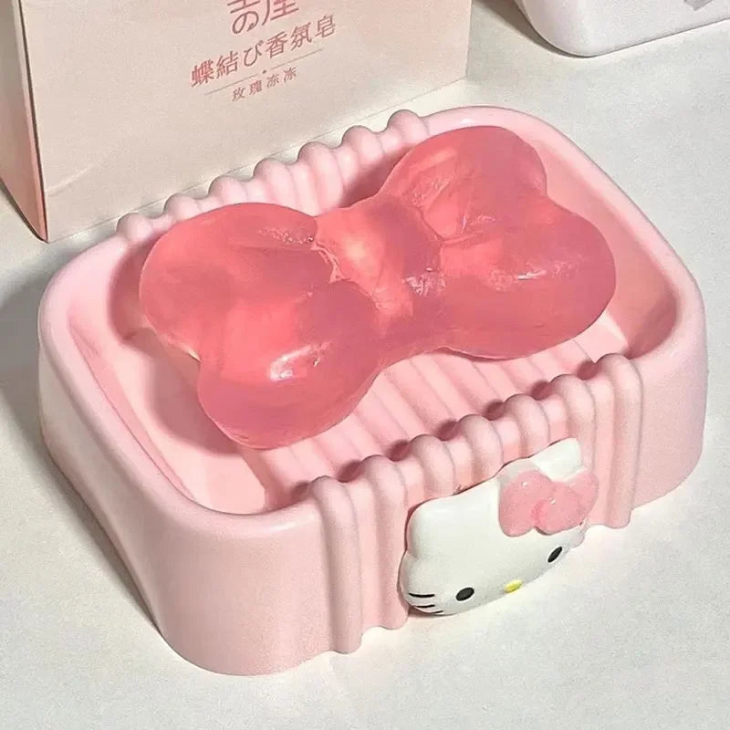 Sanrio Kawaii Hello Kitty Soap Tray Cartoon Soap Dish Non-slip Drain Travel Home Bathroom Soap Box Bathroom Accessories