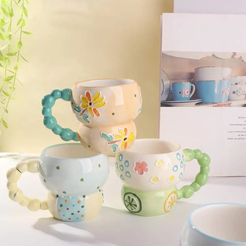 Cute Ceramic Breakfast Cup Hand Painted Large Capacity Floral Pattern Cup