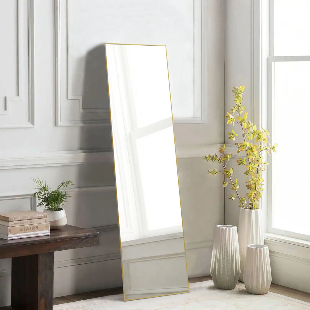 Full Length Arched Right Angle Mirror with Stand, Sturdy Aluminum Alloy Frame