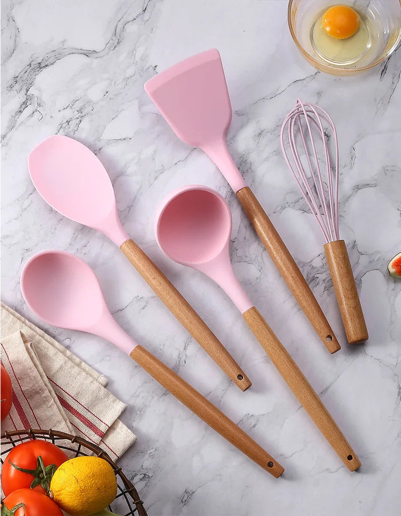 Food Grade Silicone Kitchenware Cooking Tools Cookware Set High Temperature Spatula Spoon Anti-scald Kitchen Tools