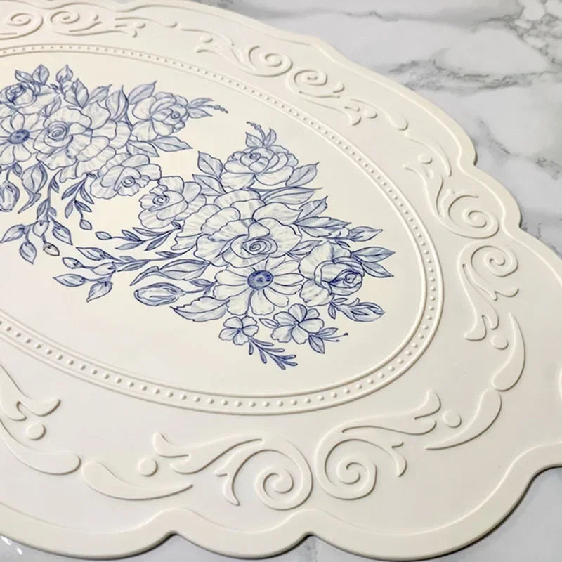 Silicone Carved Dining Mat Retro Pattern Table Mat Floral Placemat