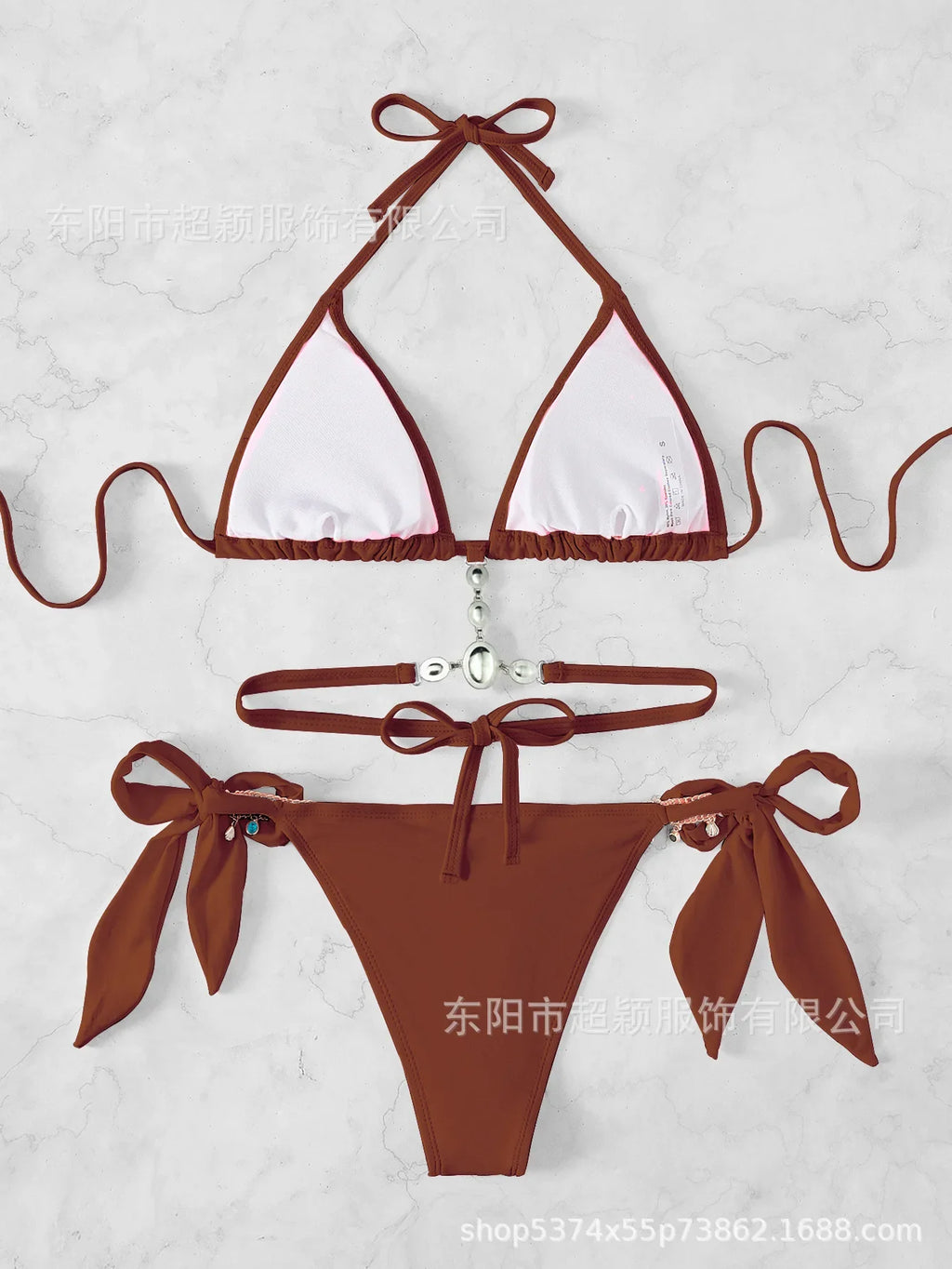 Women's Swimwear Crystal Diamond Triangle Bandage Backless Beach Bikini Swimsuit