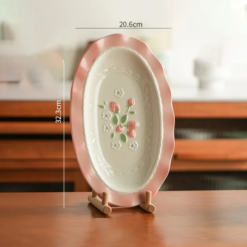 High Grade Strawberry Pattern Cute Girl Plate Bowl