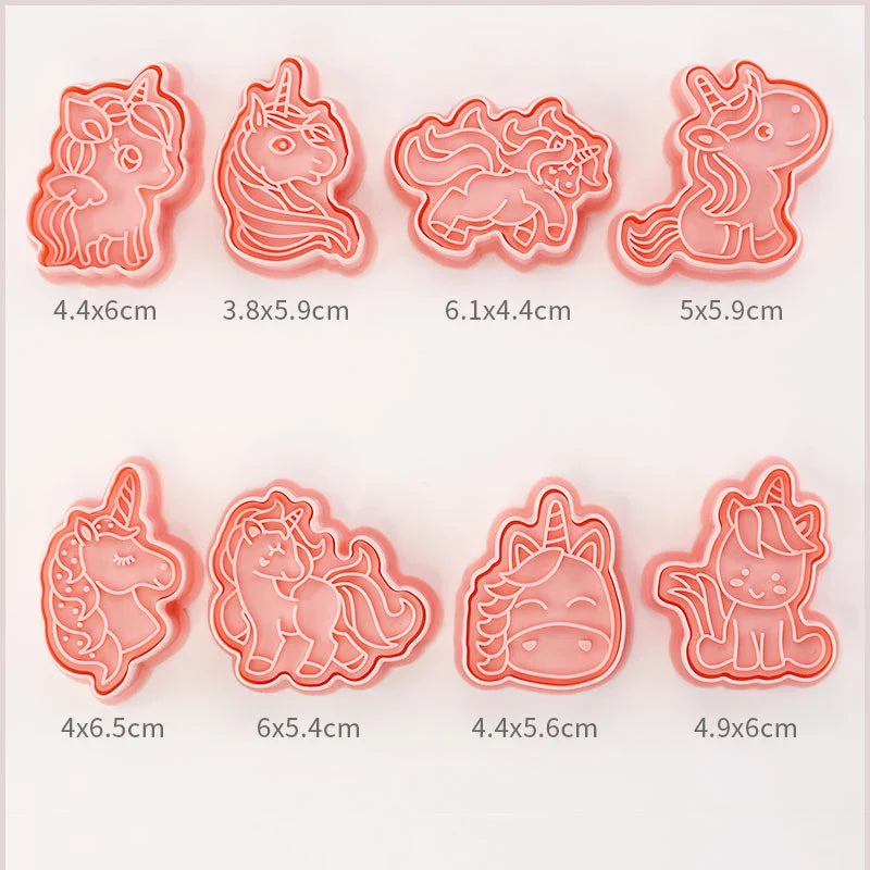 Cookie Cutters Plastic 3D Cute Cartoon Pressable Biscuit Mold Cookie Stamp Kitchen Baking Pastry Bakeware 8 Pcs/set
