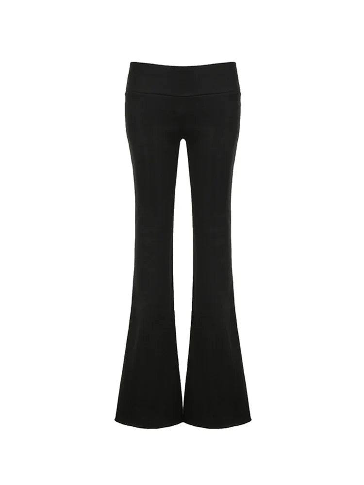 Sweetgals Slim Low Waist Casual Sweatpants For Women Black Solid Simple Basic Flared Pants Sports Jogging Trousers