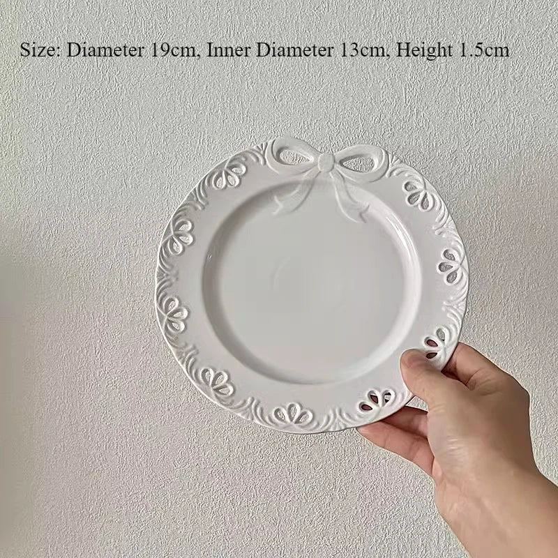 French Bow Dessert Plate Cake Western Cuisine Plate Exquisite Salad Ceramic Flat Plate