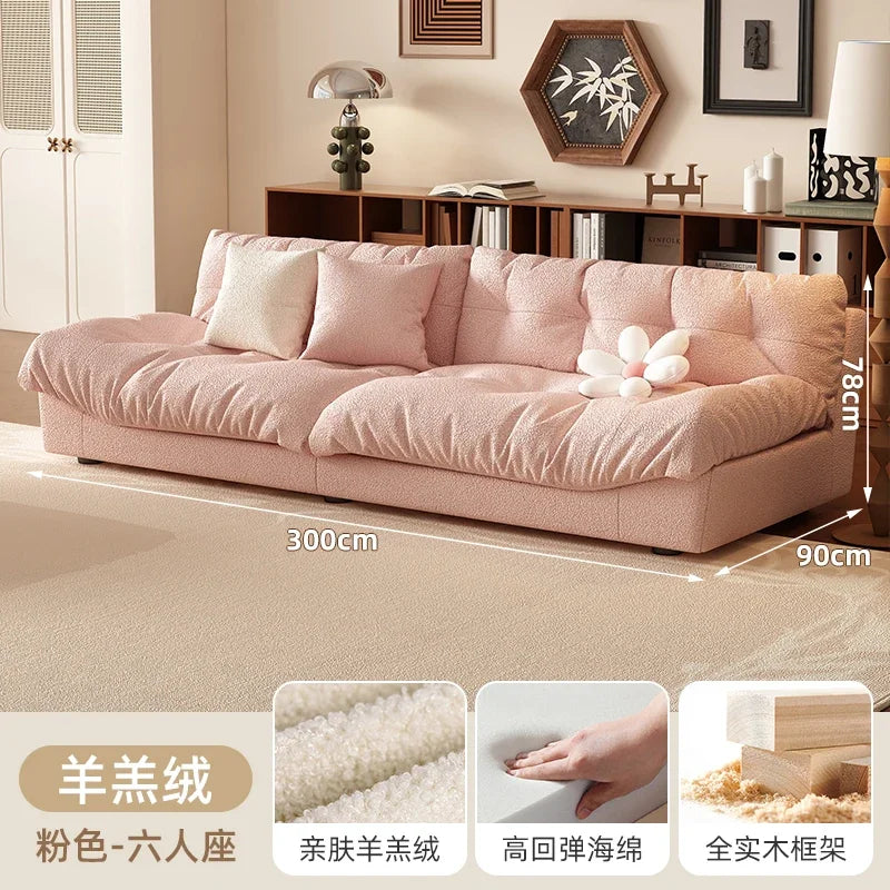 Pink Cloud Living Room Sofa Modern Simple Luxury Couch Straight Ergonomic Sofa Living Room Furniture
