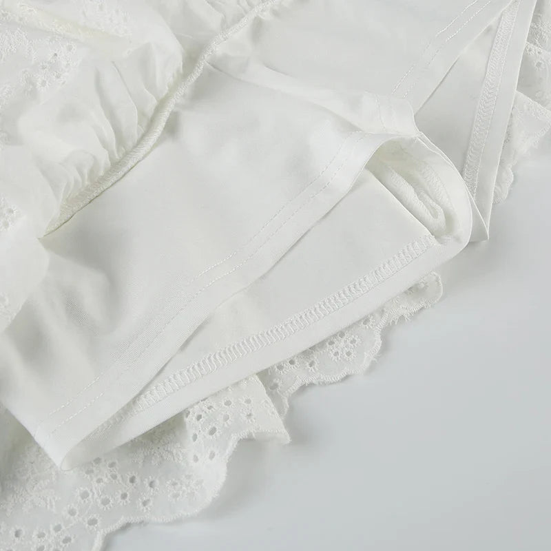 White Lace Pleated Skirt with Shorts Cute Coquette Low Rise Patchwork Super-short Mini Skirt