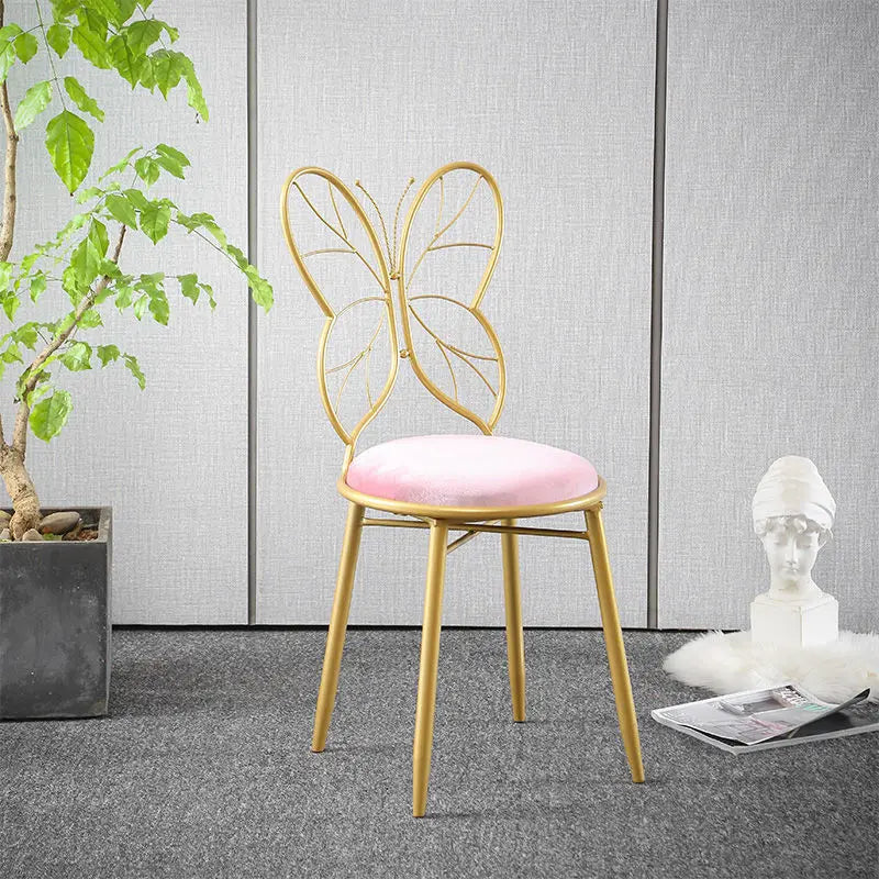 Modern Velvet Bow Stool - Nordic Vanity Chair with Backrest, Luxe Makeup Stool for Bedroom, Instagrammable Pink Accent Seat