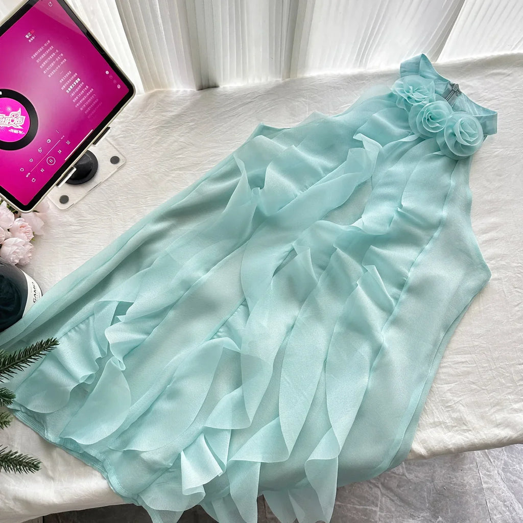 Women's Coquette Ruffle Dress Mini Chiffon Frock Design One-Piece Cute Sleeveless