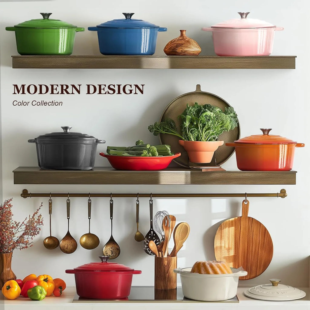 Pink Dutch Oven -7QT with Lid Pot and Cotton Pot Rack - Heavy duty Cooking Utensil