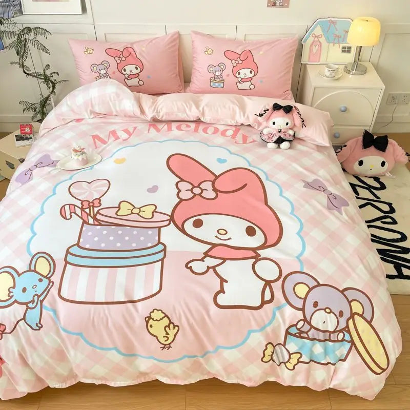 Hello Kitty Cartoon 4-piece set Bedding Set Pink Cats Kawaii Duvet Cover