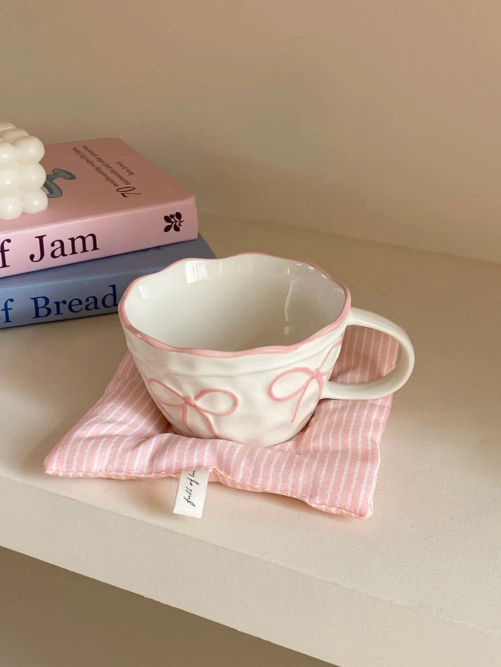 Ceramic Bow Mug, Exquisite and Simple Bow Large Capacity Couple Cup