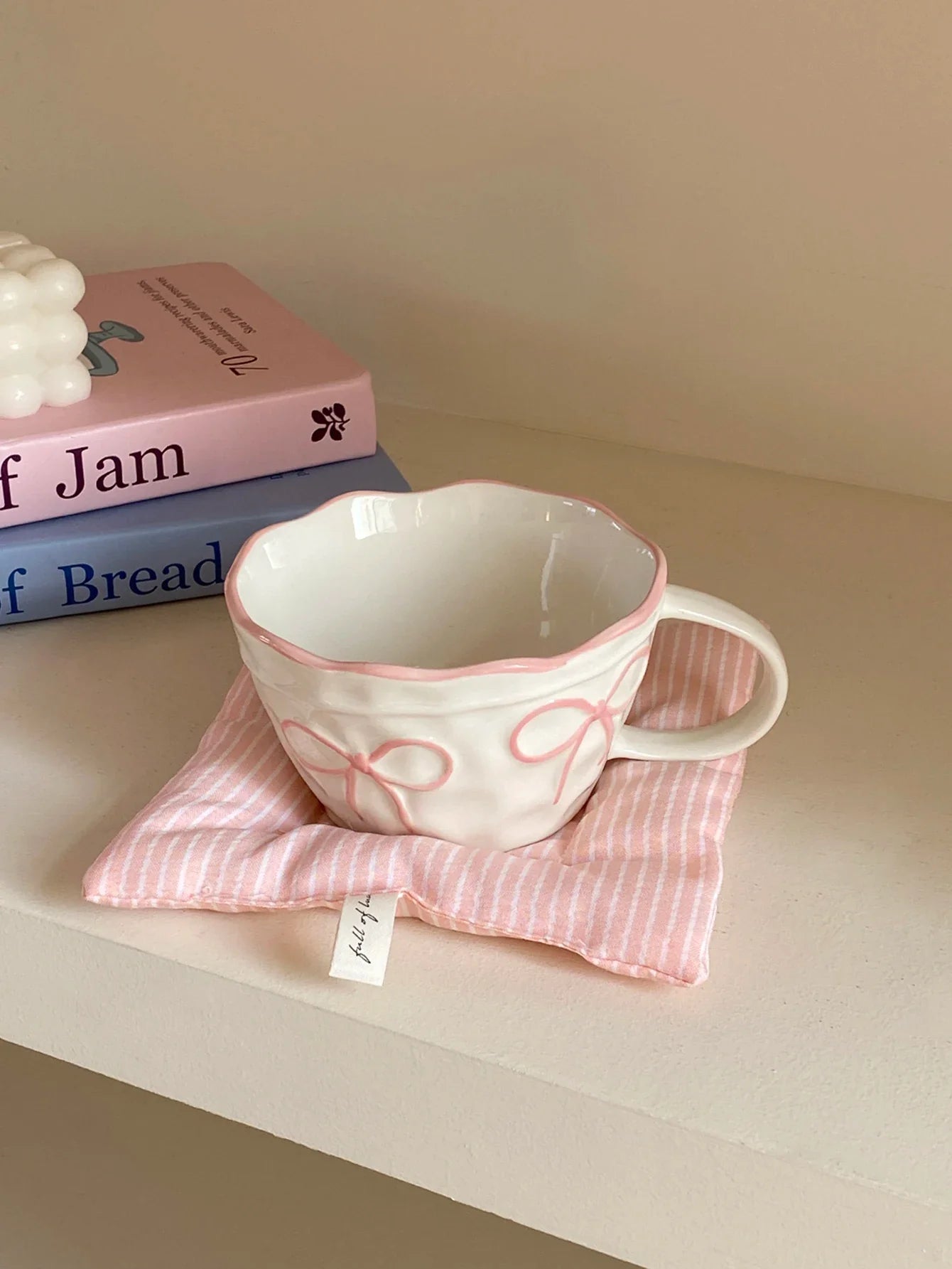 Ceramic Bow Mug, Exquisite and Simple Bow Large Capacity Couple Cup