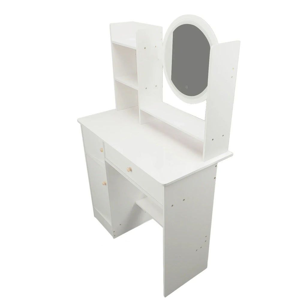 Makeup Vanity Desk Multiple Shelves Multifunction Space Saving Stylish Dressing Table Strong White with Lighted Mirror for Home