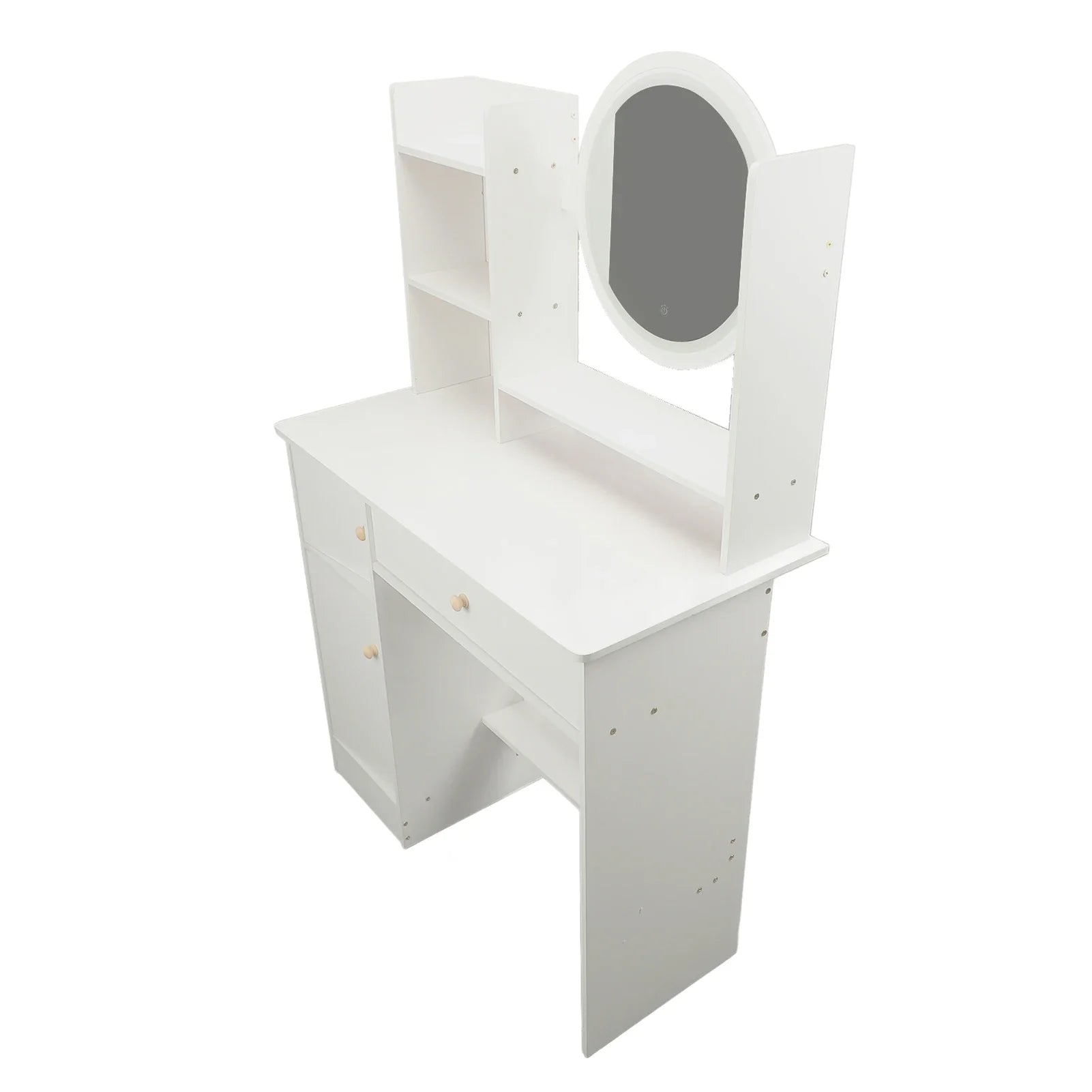 Makeup Vanity Desk Multiple Shelves Multifunction Space Saving Stylish Dressing Table Strong White with Lighted Mirror for Home