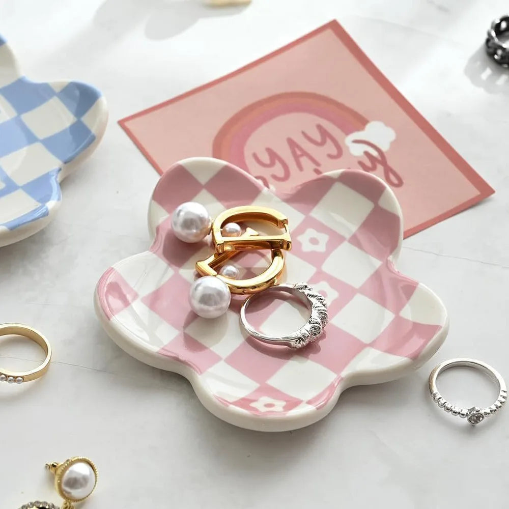 Ceramic Petal Tray, Jewelry Plate Necklace Ring Storage Dish,Jewelry Display Plate Desktop Decor