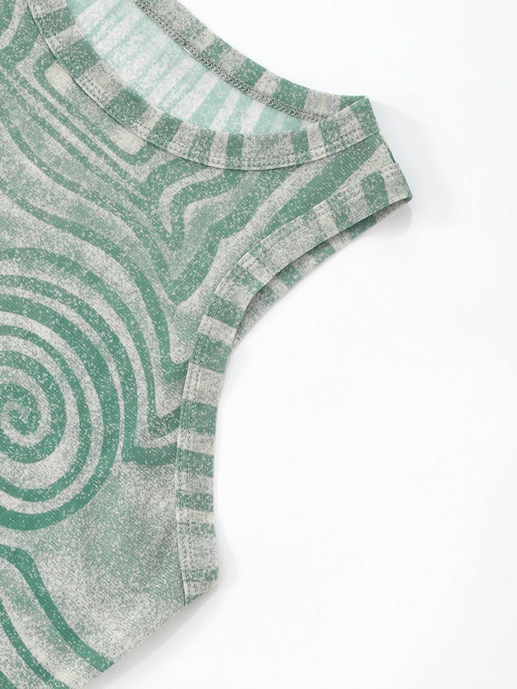 Geometric Print Patchwork 2 Piece Set Women o-Neck Skinny Bodysuit+Wide-leg Trousers Sexy Outfits