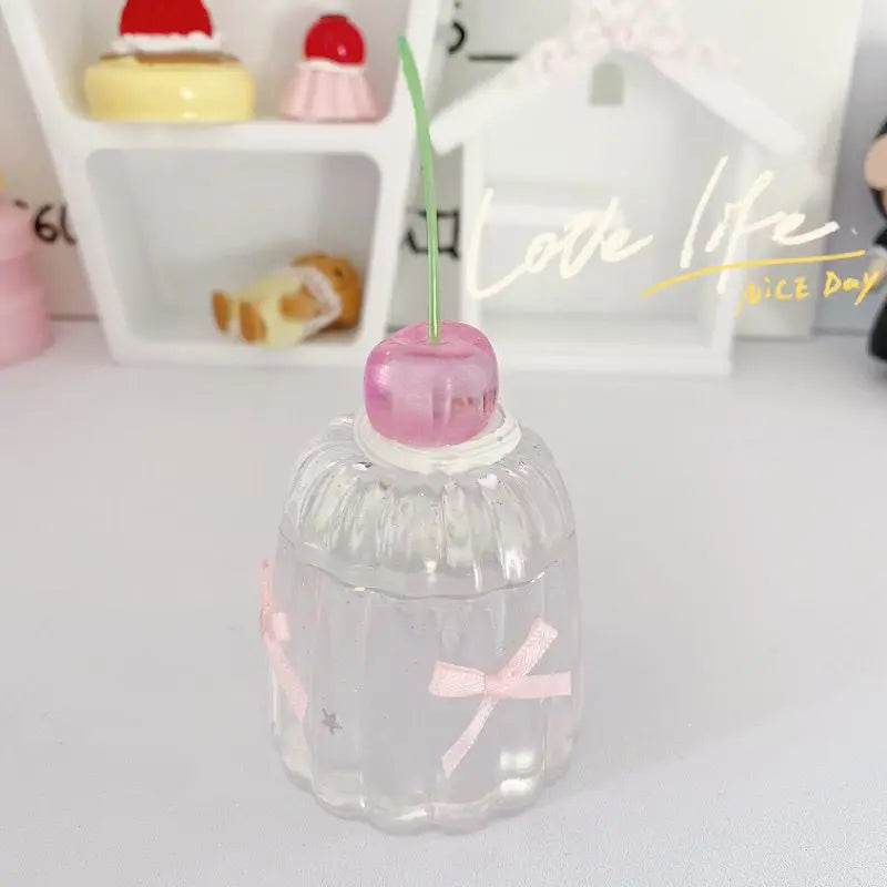 Cherry Pudding Style Storage Box Pen Wash Jar Desktop Ornament Bow Storage Box Jewelry Storage Jar Home Decoration