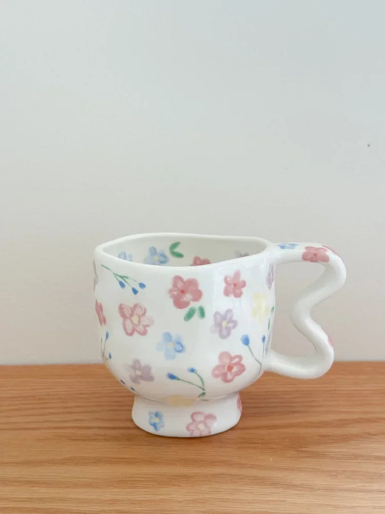 Ceramics Mug Cute Flower Pattern High Footed